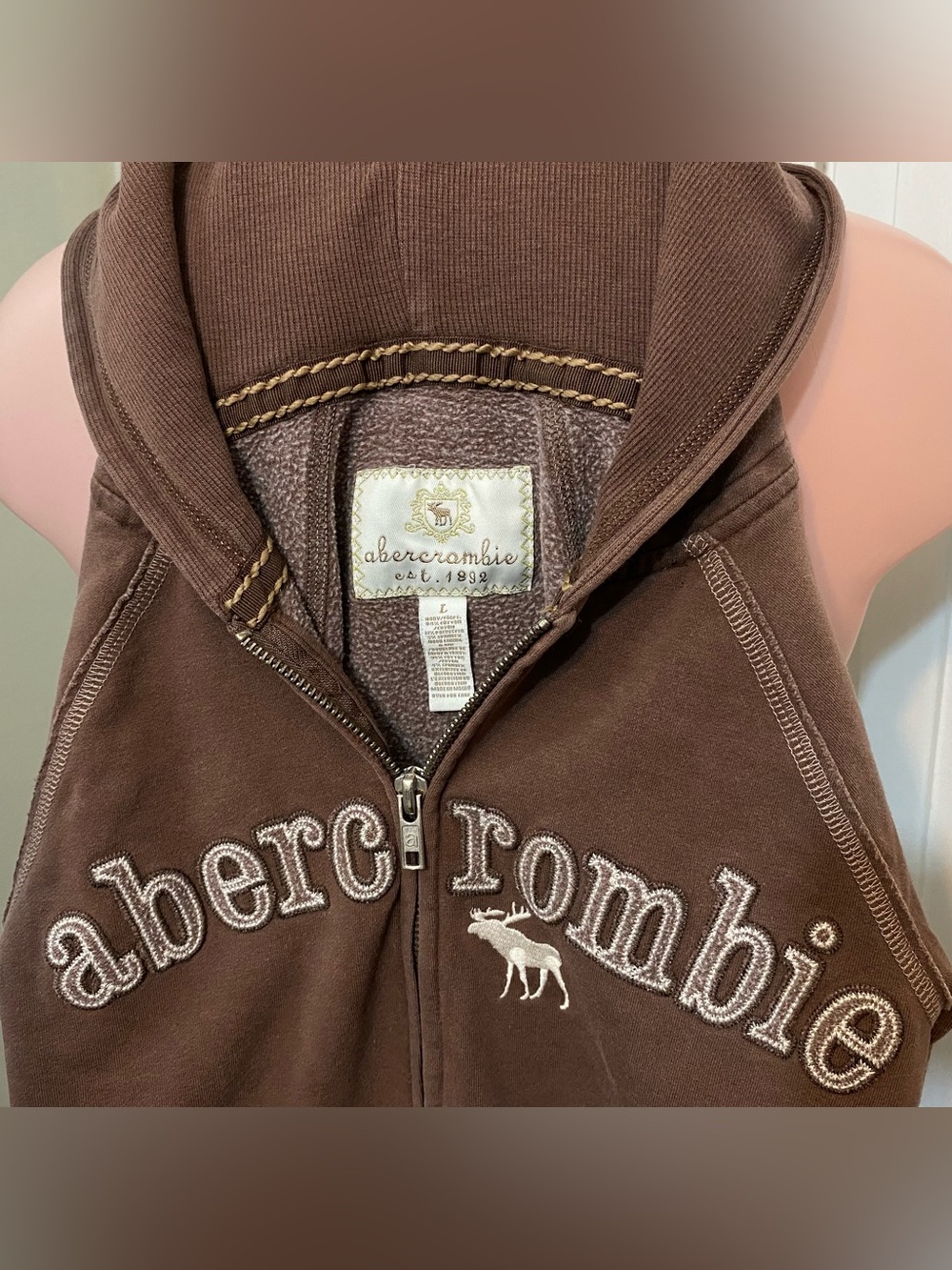 Y2k Vintage Abercrombie brown double zip up hooded sweater - Picture 6 of 16